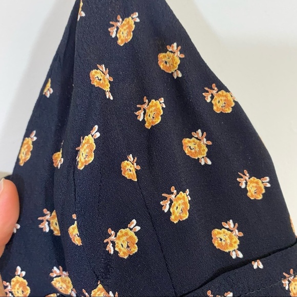 Blue Life Gia Lace Up Mini Dress Black Yellow Rose Floral Print V Neck Small - Picture 6 of 8